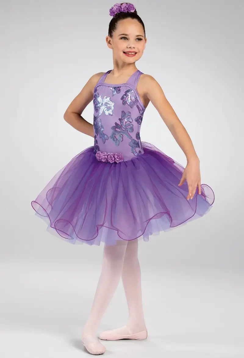 Pre-Owned Costume Large Child Purple Weissman 12790 Ballet Lyrical YAGP Tutu Floral Sequin