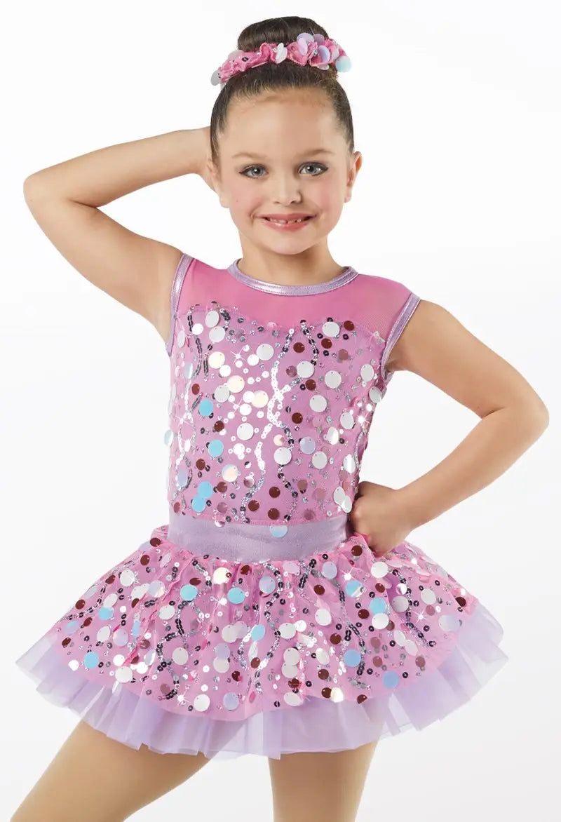 Pre-Owned Costume Medium Child Pink Weissman 12849 Tap Jazz Musical Theater Dress Sequin Mesh