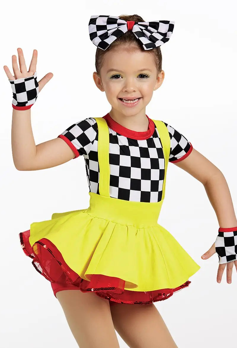Pre-Owned Costume Small Child Yellow Weissman 12948 Tap Jazz Hip Hop Musical Theater Checkerboard Overalls Rhinestones