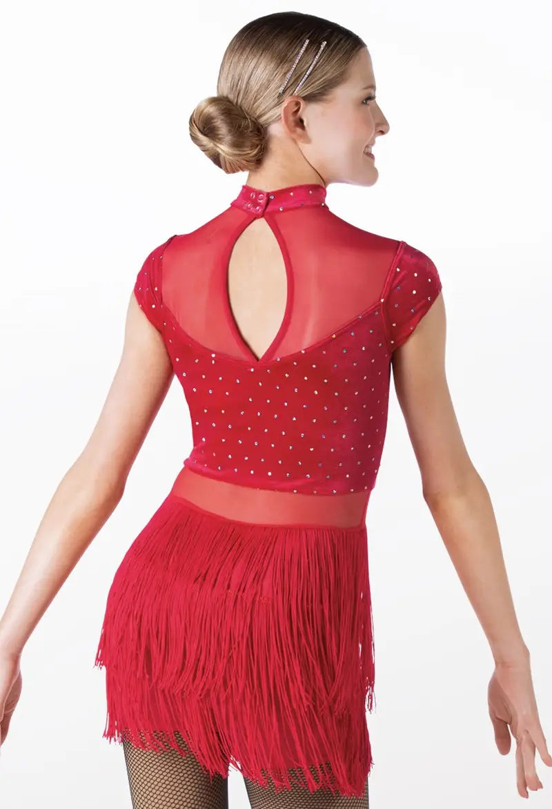 Pre-Owned Costume Large Adult Black Weissman 13009 Jazz Tap Musical Theater Fringe Velvet Sequin