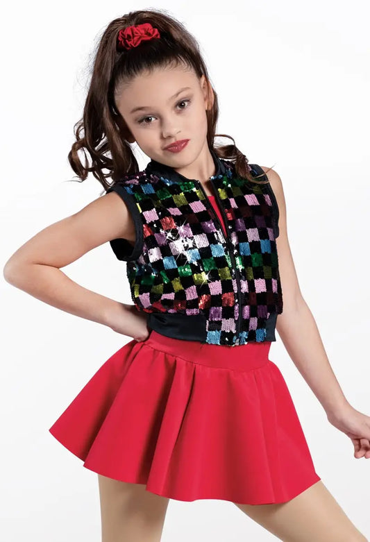 Pre-Owned Costume Medium Child Red Weissman 13396 Jazz Tap Clogging Hip Hop Vest Checkered Skirt