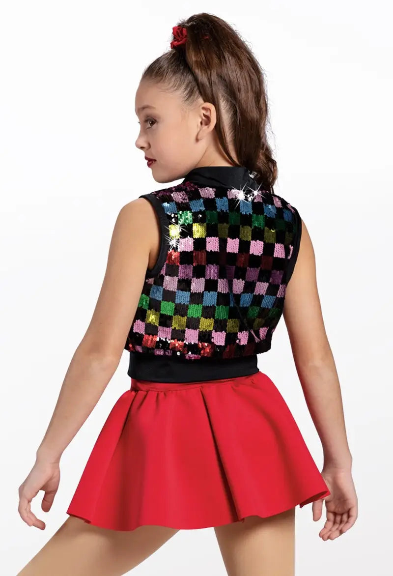 Pre-Owned Costume Medium Child Red Weissman 13396 Jazz Tap Clogging Hip Hop Vest Checkered Skirt
