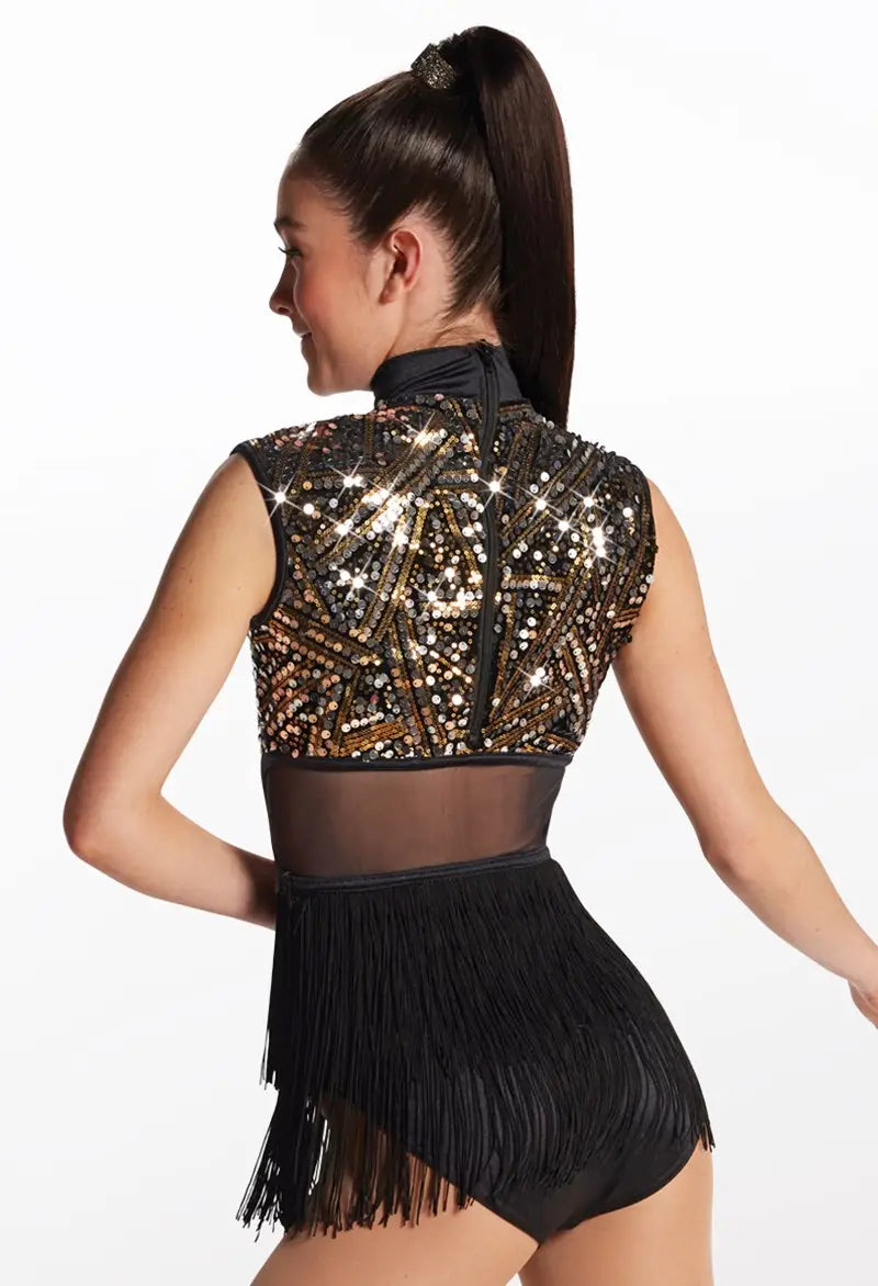 Pre-Owned Costume Medium Adult Black Weissman 13567 Jazz Tap Clogging Latin Sequin Fringe