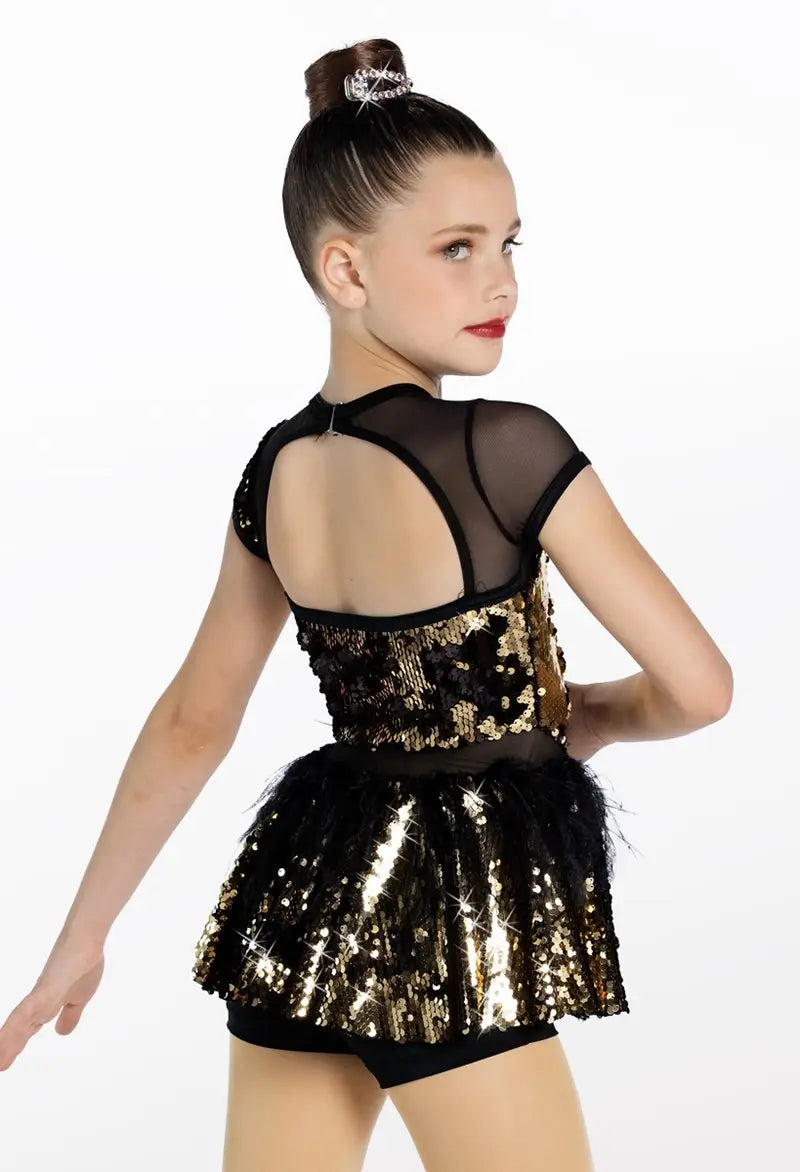 Pre-Owned Costume Jazz Small Adult Gold Weissman 13570 Sparkle Sequin Skirt Feathers Tap Clogging Musical Theater