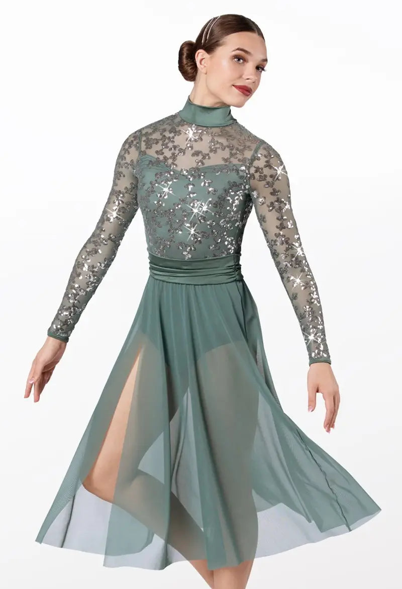 Pre-Owned Costume Large Adult Green Weissman 13642 Lyrical Contemporary Ballet Long Sleeve Sequin