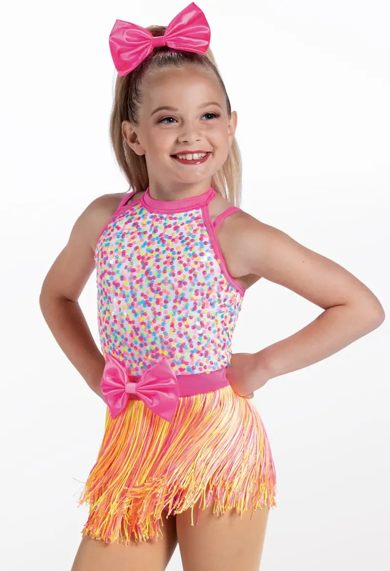 Pre-Owned Costume Large Child Neon Weissman 13808 Jazz Tap Latin Clogging Fringe Shorts Sequin