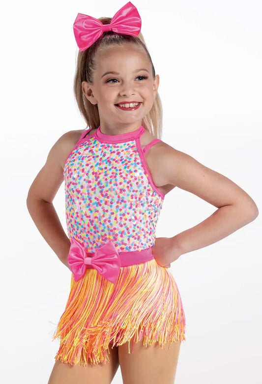 Pre-Owned Costume Large Child Neon Weissman 13808 Jazz Tap Latin Clogging Fringe Shorts Sequin