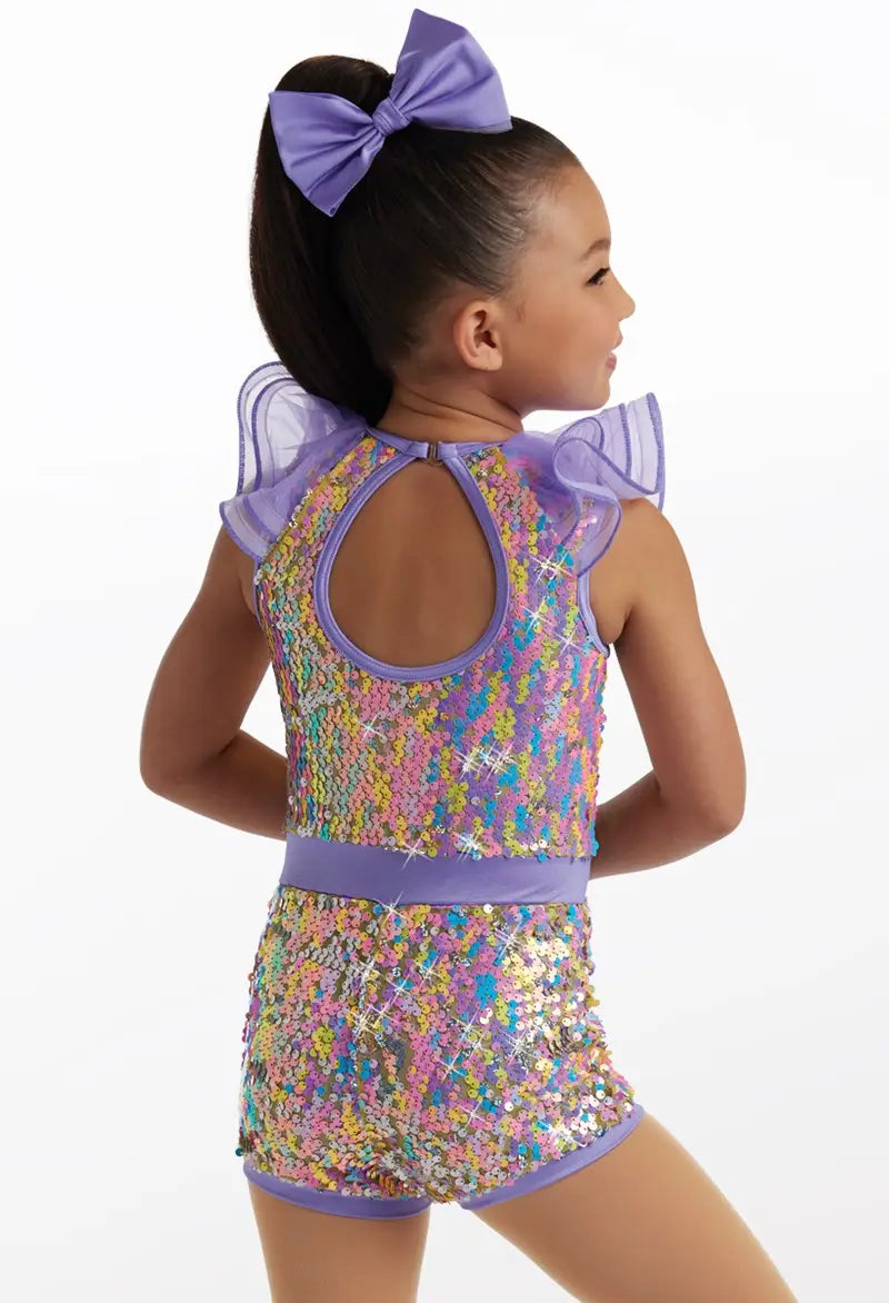 Pre-Owned Costume Small Child Purple Weissman 13871 Jazz Tap Clogging Musical Theater Biketard Bow Sequin