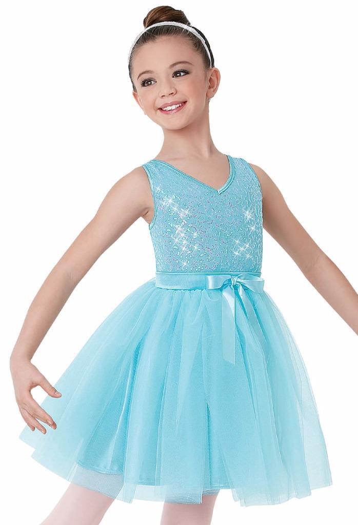 Pre-Owned Costume Weissman  8692 Large Child Aqua Blue Tutu Dress Ballet Pageant Sequins