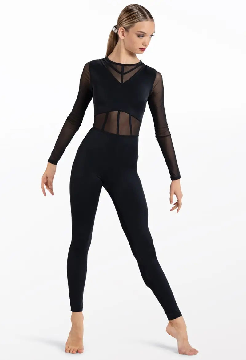 Pre-Owned Costume Large Child Black Weissman 14017 Jazz Contemporary Acro Unitard Mesh