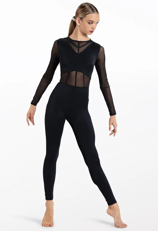 Pre-Owned Costume Large Child Black Weissman 14017 Jazz Contemporary Acro Unitard Mesh