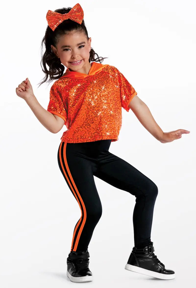Pre-Owned Costume Weissman 14191 Medium Child Orange Unitard & Hoodie Hip Hop Jazz Sequins
