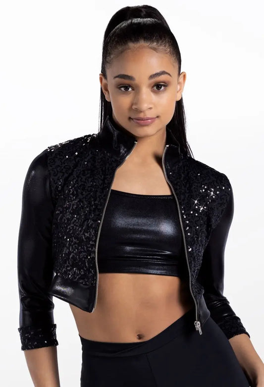 Pre-Owned Balera 14236 Sequin Crop Jacket Black Large Adult