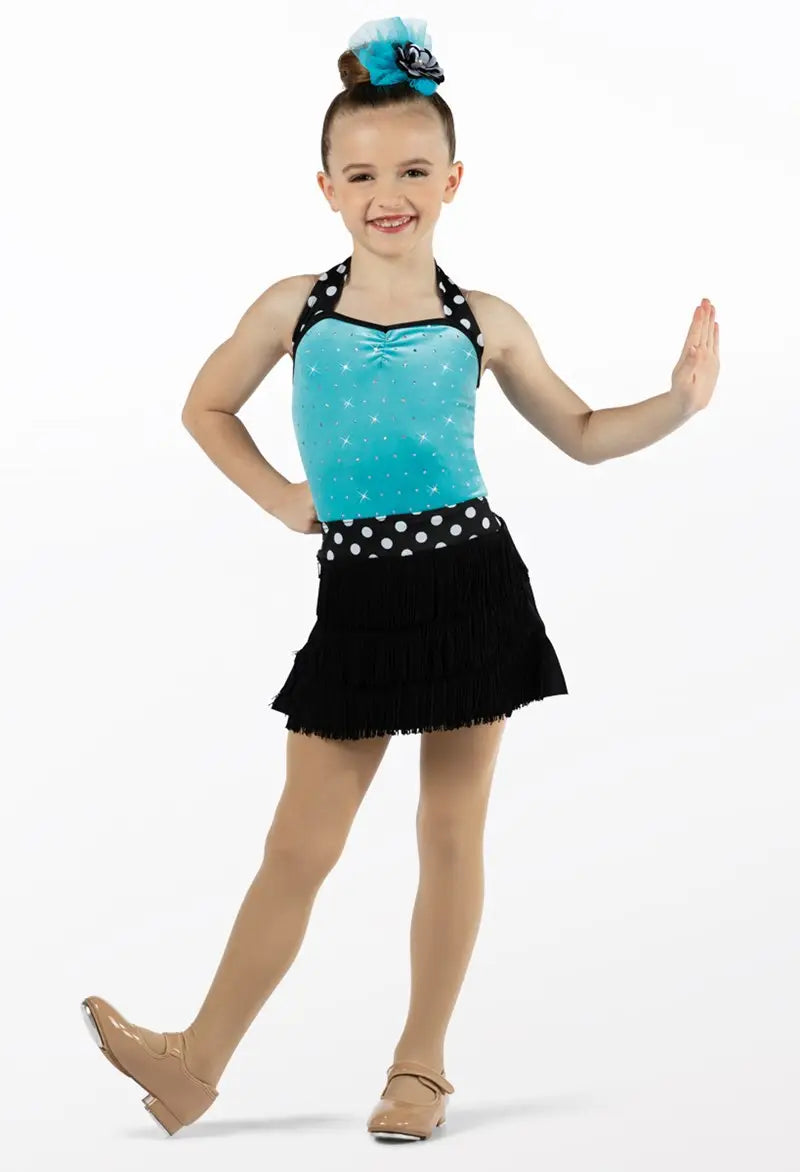 Pre-Owned Costume XS Child Turquoise Weissman 14382 Tap Ballet Jazz Polka Dots 2 in 1