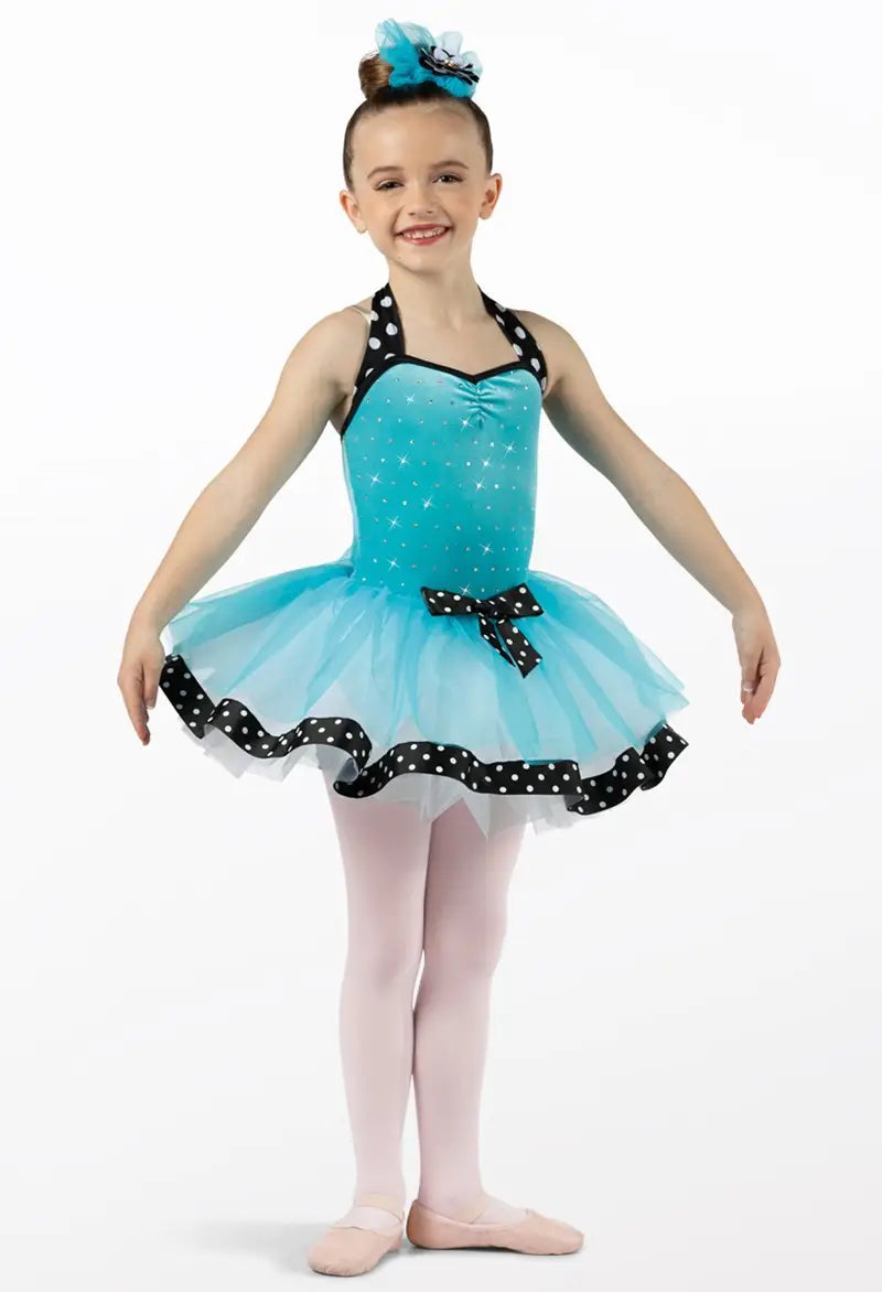 Pre-Owned Costume Intermediate Child Turquoise Weissman 14382 Tap Ballet Jazz Polka Dots 2 in 1