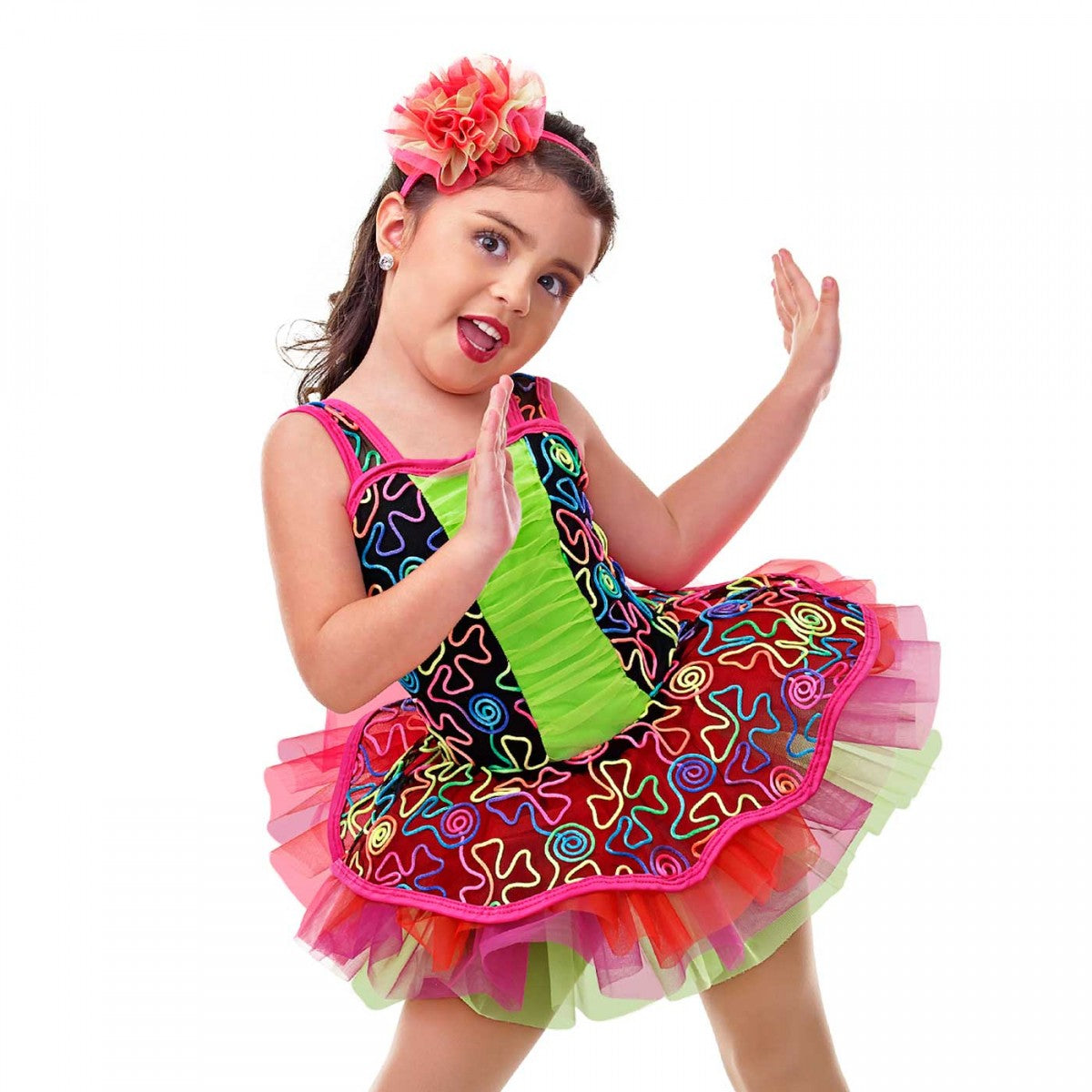 Pre-Owned Costume Hip Hop Large Child Neon Curtain Call E1003 Unitard Embroidery Tutu Jazz Tap Dress Up