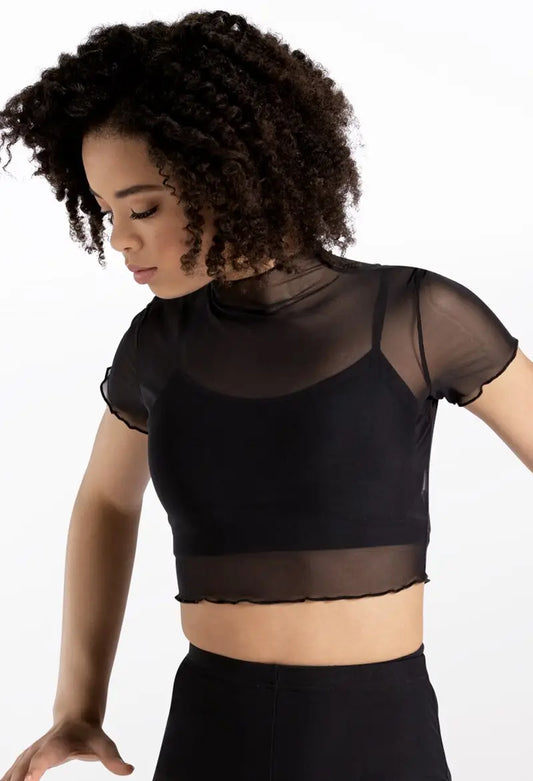 Pre-Owned Sheer Crop Top Weissman 14428 Small Adult Black Jazz Tap