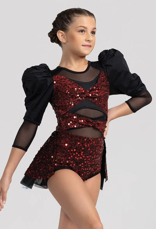 Pre-Owned Costume Weissman 14588 Medium Adult Red Jazz Tap Sequin Peplum Leotard