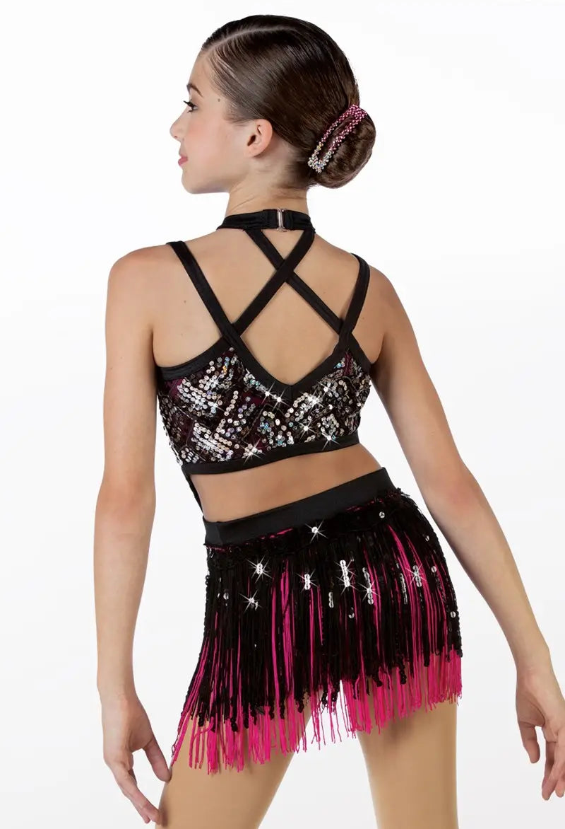 Pre-Owned Costume Large Adult Pink Weissman 14706 Jazz Tap Clogging Latin Fringe Sequin