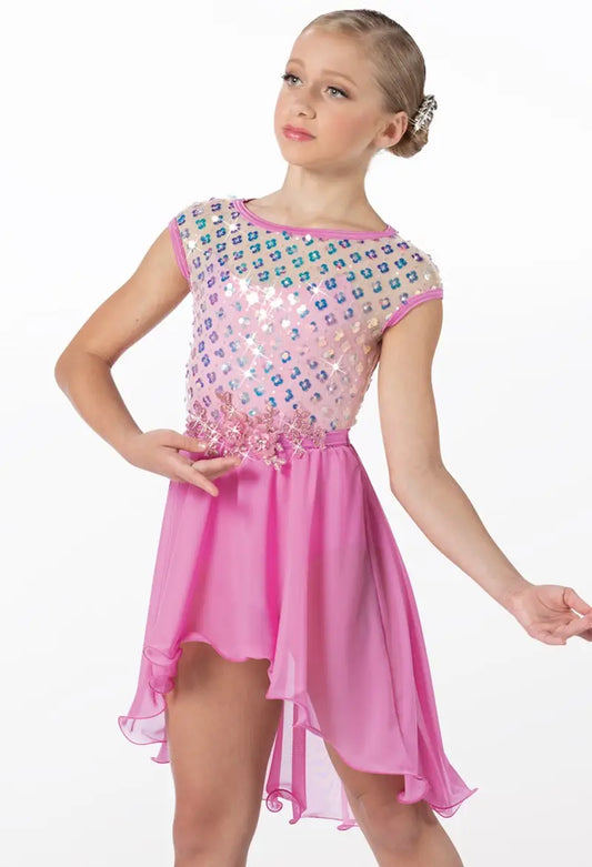 Pre-Owned Costume Large Child Pink Weissman 14709 Lyrical Ballet Contemporary Sequin Flowy Dress