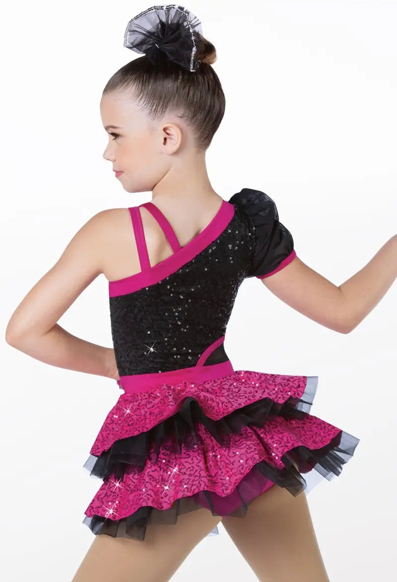 Pre-Owned Costume Medium Child Teal Weissman 14727 Jazz Tap Musical Theater Dress Sequin Ruffles