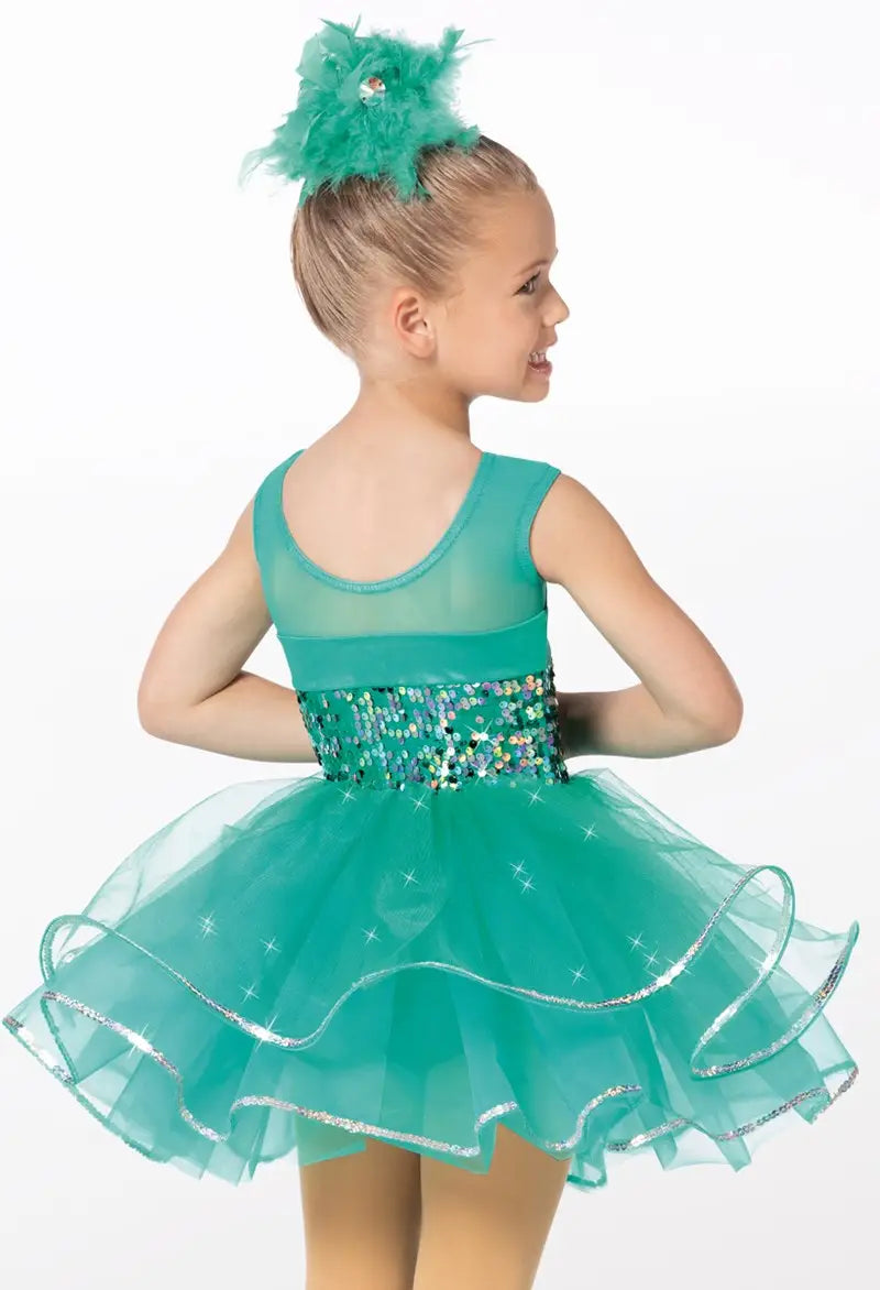 Pre-Owned Costume Large Child Teal Weissman 14761 Tap Jazz Pageant Tutu Sequin Sparkle