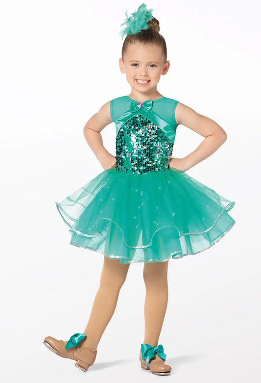 Pre-Owned Costume Intermediate Child Teal Weissman 14761 Tap Jazz Pageant Tutu Sequin Sparkle