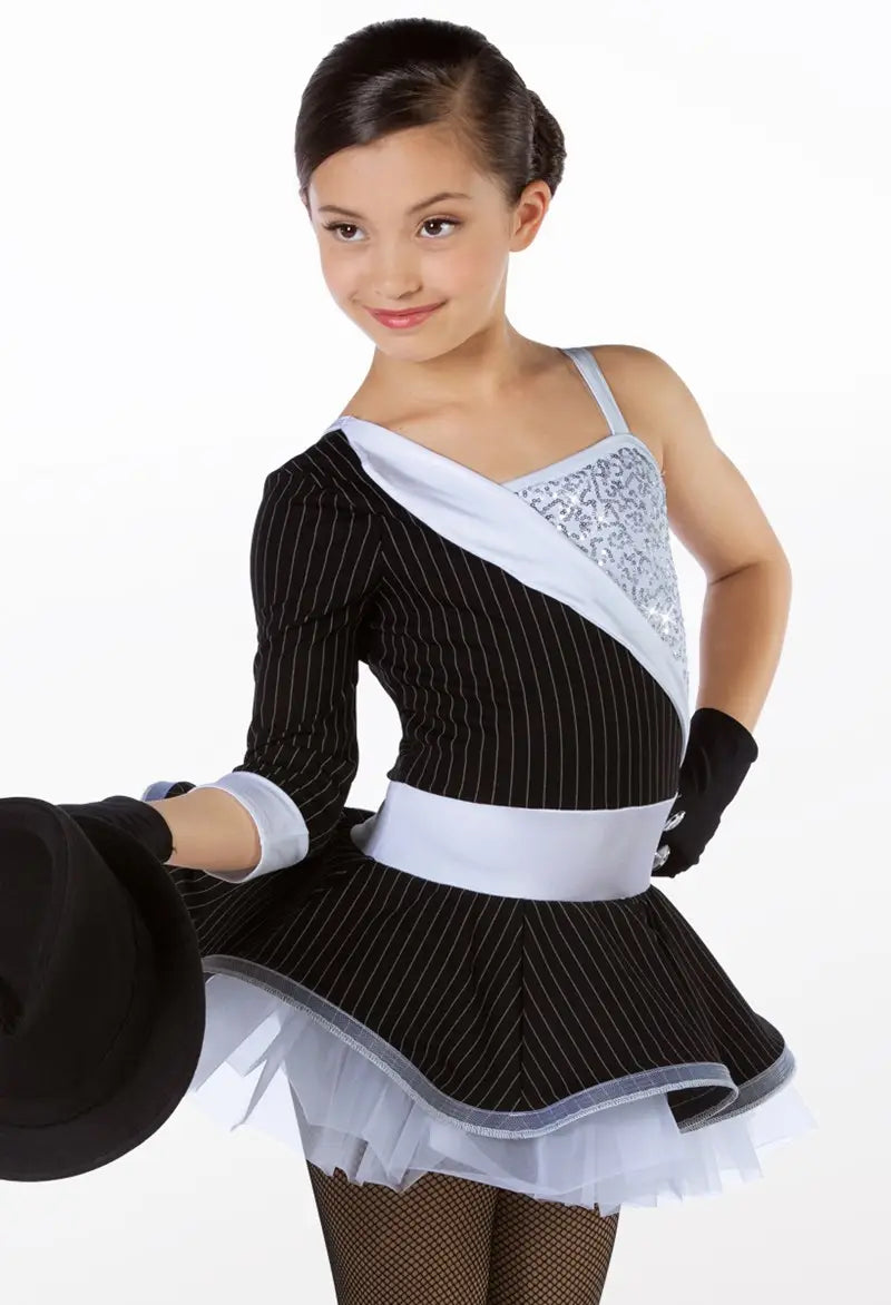 Pre-Owned Costume Weissman 14762 Medium Child Silver Pin Stripes Jazz Sequin