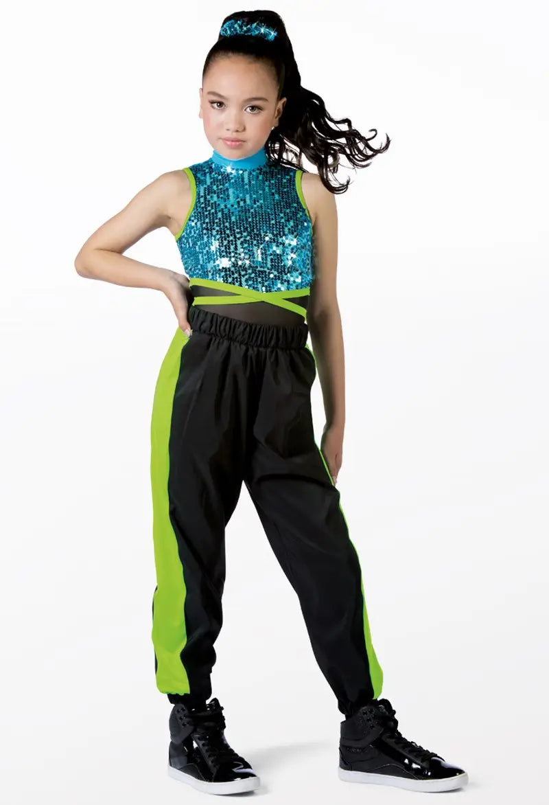 Pre-Owned Costume Medium Child Blue Weissman 14786 Hip Hop Jazz Tap Clogging Unitard Sequin Neon