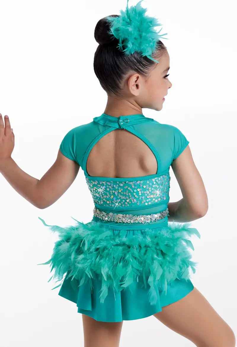 Pre-Owned Costume Medium Child Purple Weissman 14953 Jazz Tap Clogging Musical Theater Feathers Sequin Leotard