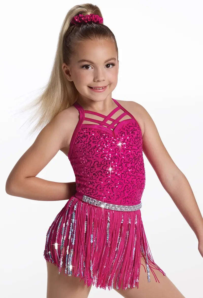 Pre-Owned Costume Weissman 14982 Medium Adult Pink Fringe Skirt Jazz Sequin