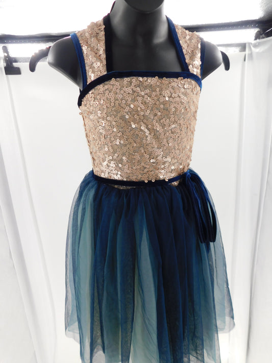 Pre-Owned Costume Curtain Call  C482 Large Child Gold-Navy Blue  Ballet