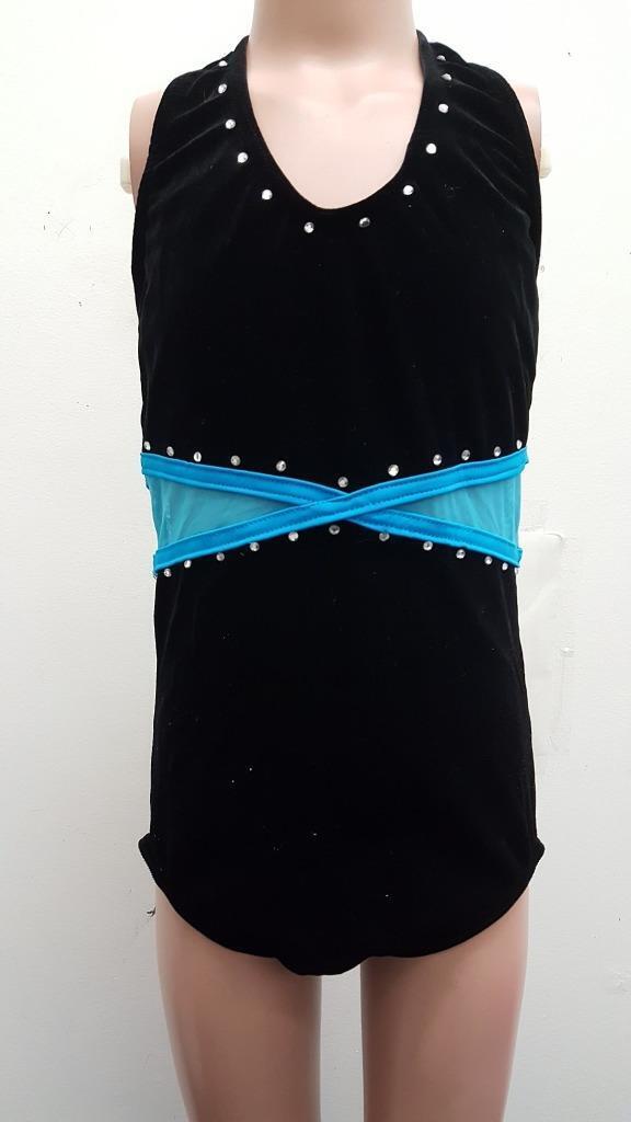 Pre-Owned Costume Weissman  4434 XL Child Turquoise Unitard Jazz Acro Mesh & Stones
