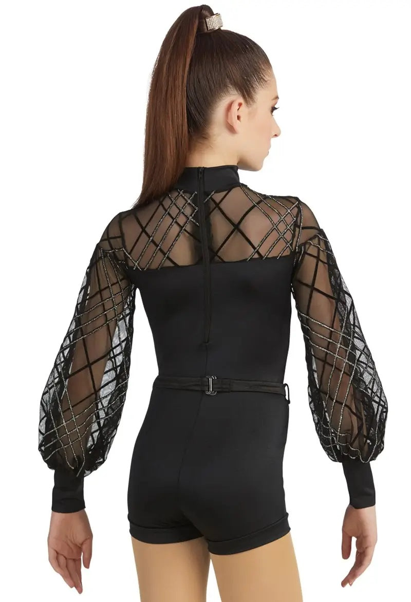 Pre-Owned Costume Weissman  10874 Large Child Black  Puffy Sleeves Jazz  Glitter