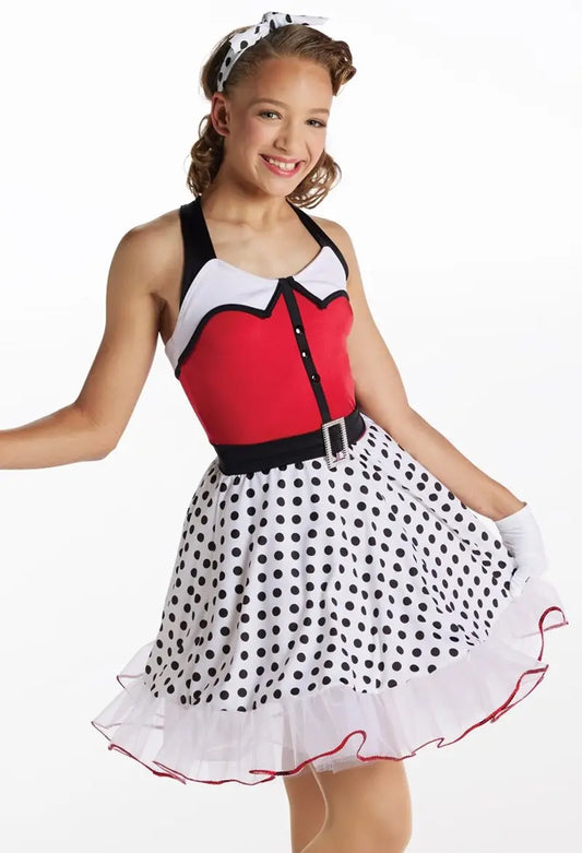 Pre-Owned Costume Medium Adult Red Weissman 15138 Jazz Tap Musical Theater Polka Dot Dress Sequin