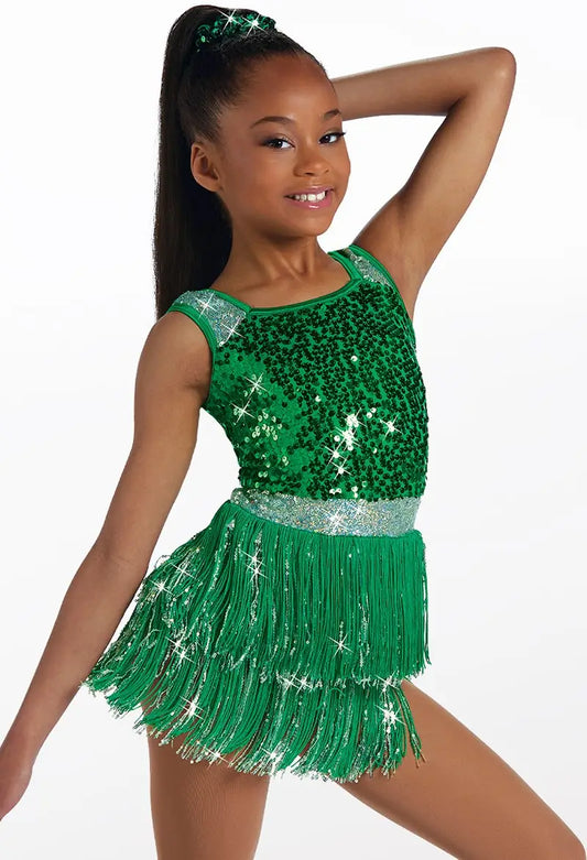 Pre-Owned Costume Weissman 15452 Small Adult Green Fringe Jazz Sequins Latin