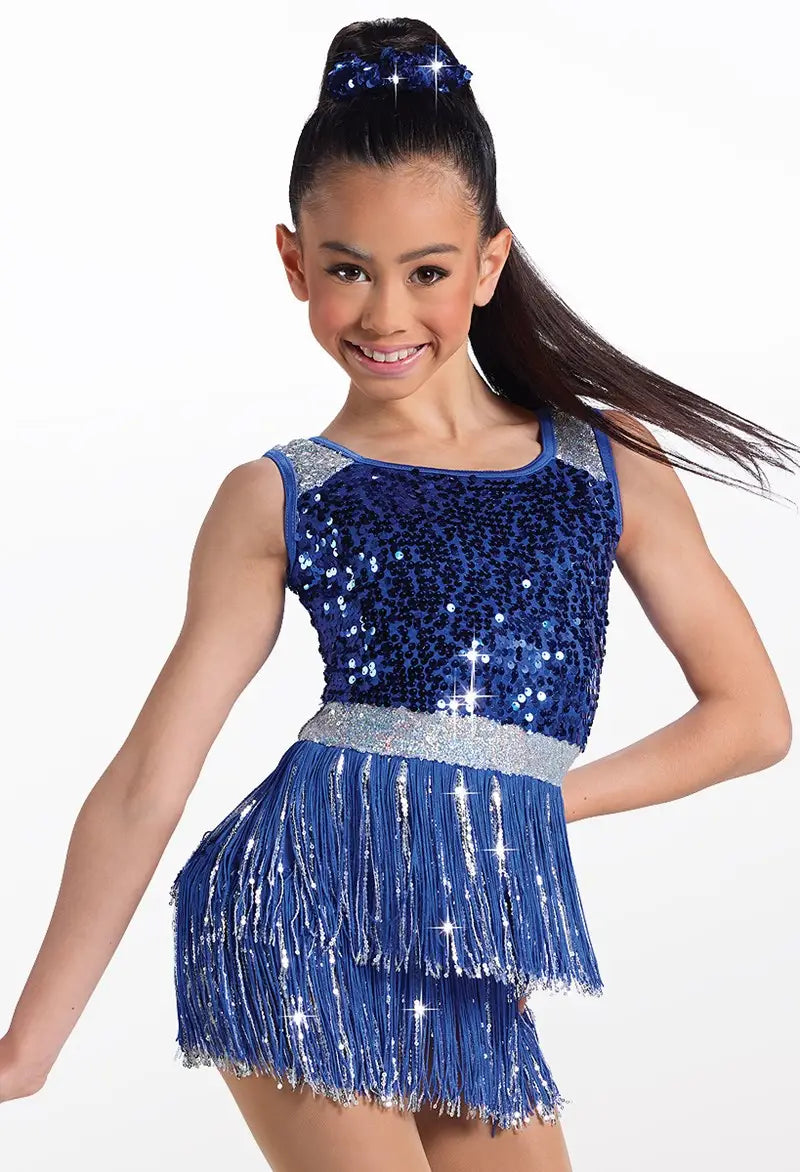 Pre-Owned Costume Weissman 15452 Large Adult Royal Blue Fringe Jazz Sequins Latin