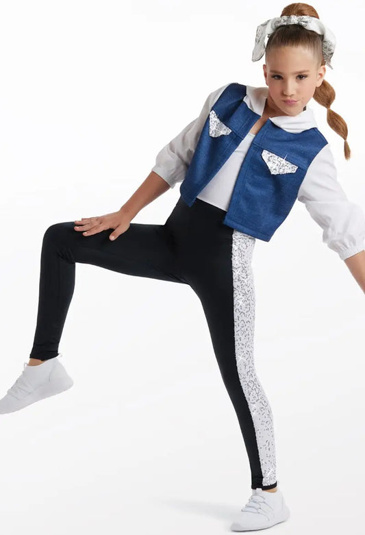 Pre-Owned Costume Large Child White Weissman 15472 Hip Hop Tap Jazz Clogging 2 pc Sequin Unitard