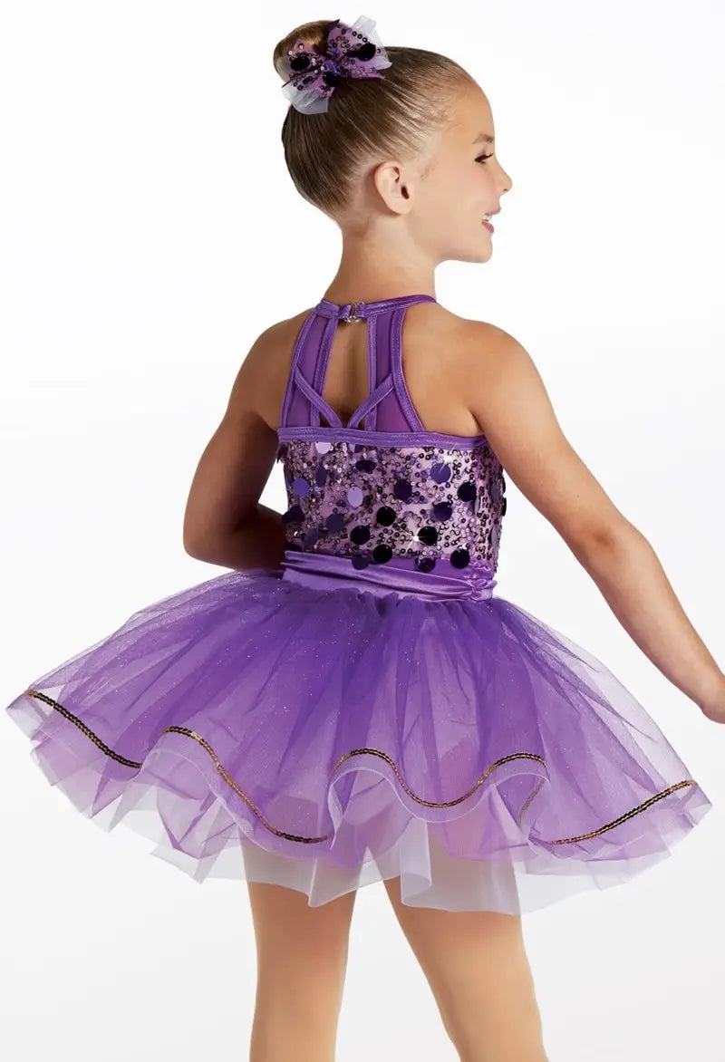 Pre-Owned Costume Medium Child Purple Weissman 15653 Tap Jazz Clogging Musical Theater Sequin Tutu Halter