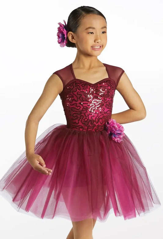 Pre-Owned Costume Large Child Burgundy Weissman 15683 Ballet Jazz Tap Clogging Musical Theater Sequin Fringe Skirt Tutu