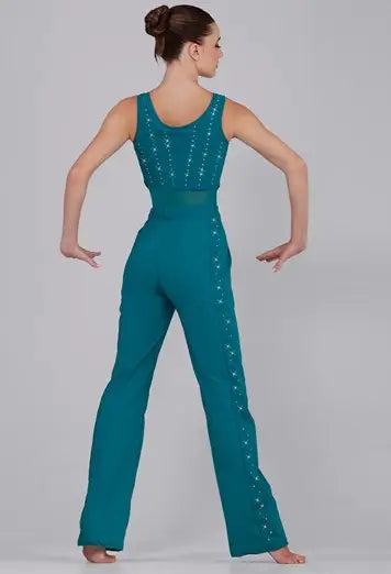 Pre-Owned Costume Small Adult Teal Weissman 15754 Jazz Tap Musical Theater Contemporary Unitard Rhinestones