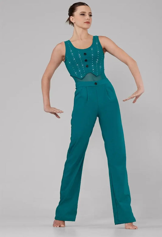 Pre-Owned Costume Small Adult Teal Weissman 15754 Jazz Tap Musical Theater Contemporary Unitard Rhinestones