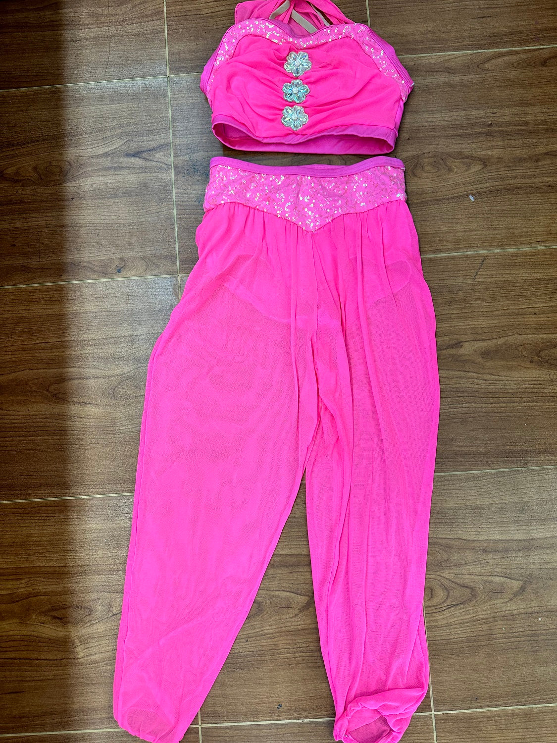 Pre-Owned Costume Weissman  11863 Large Child Pink 2 piece Jazz Sequin Genie