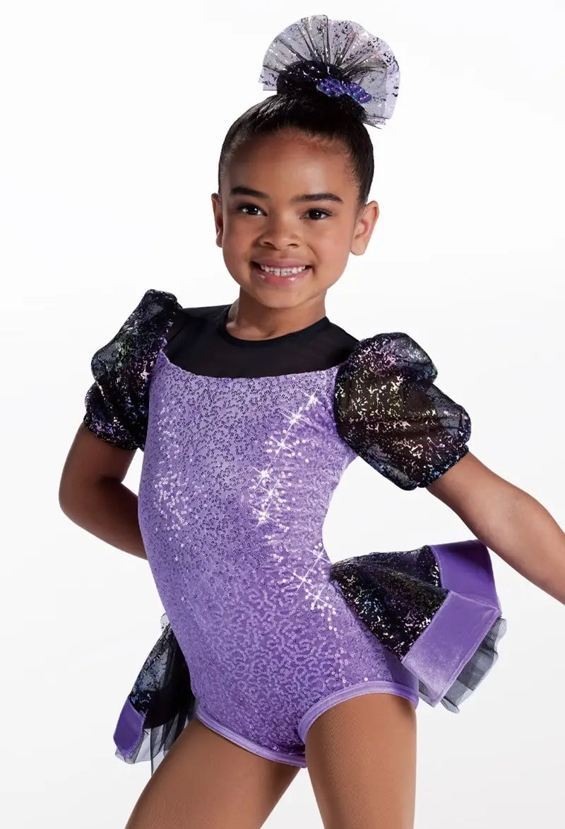 Pre-Owned Costume Small Child Purple Weissman 15808 Jazz Tap Clogging Musical Theater Back Skirts, Puffy Sleeves Sequin