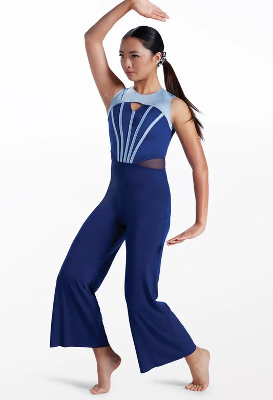 Pre-Owned Costume XS Adult Blue Weissman 15930 Jazz Contemporary Modern Rhinestones Jumpsuit Mesh
