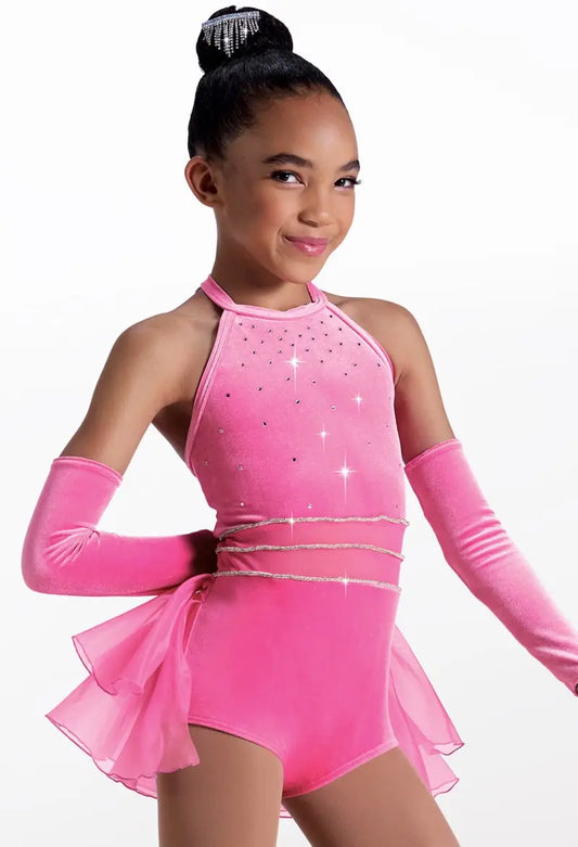 Pre-Owned Costume Medium Child Pink Weissman 16742 Jazz Tap Musical Theater Bustle Velvet Rhinestone