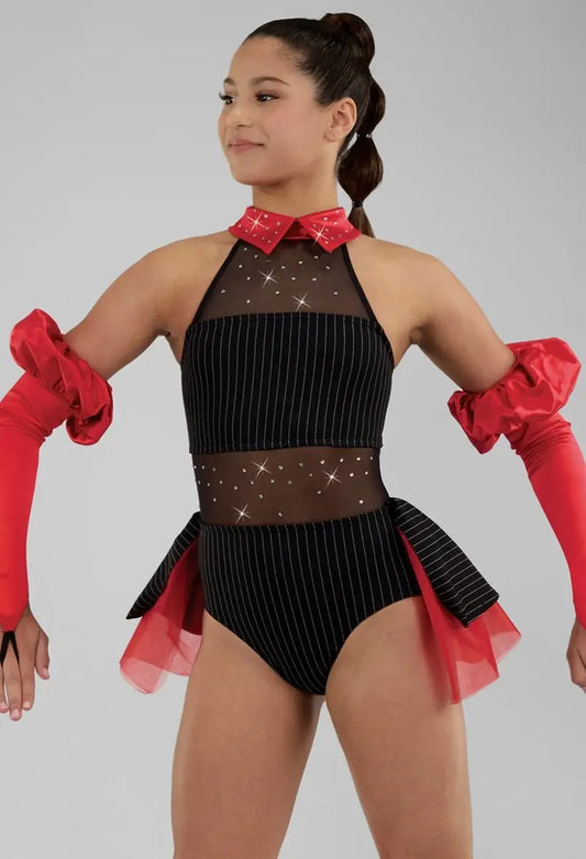 Pre-Owned Costume Large Adult Red Weissman 16758 Tap Jazz Musical Theater Rhinestones Stripes