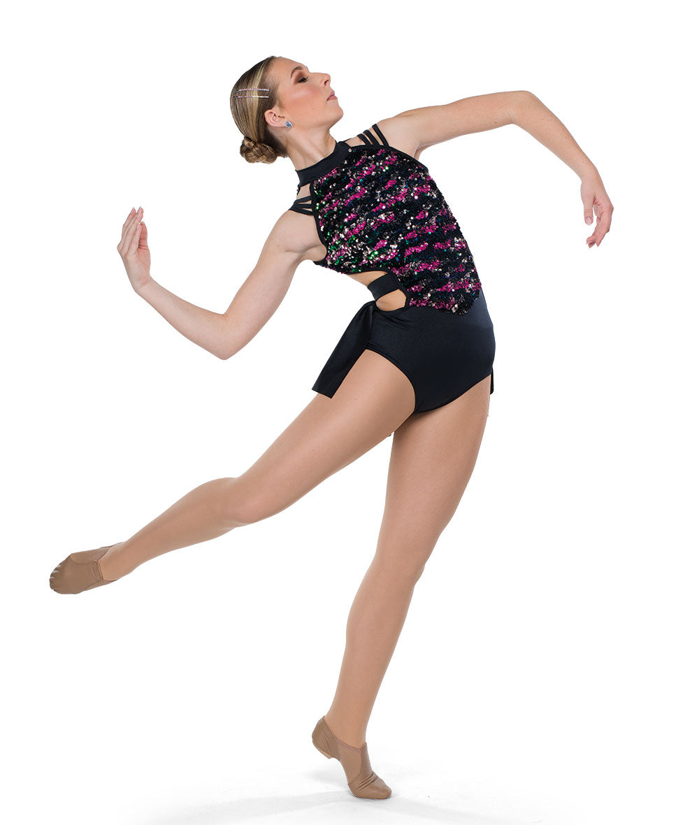 Pre-Owned Costume XL Child Black A Wish Come True 25043 Jazz Contemporary Tap Sequin Straps