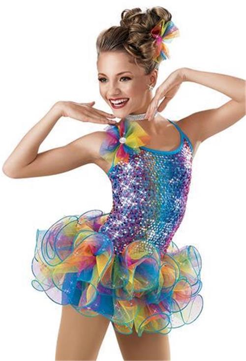 Pre-Owned Costume Medium Child Multi Weissman Medium Child Jazz Tap clogging Musical Theater Sequin Ruffles Colorful