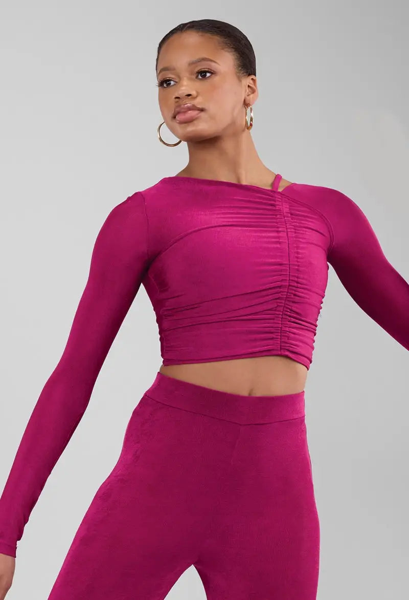 Pre-Owned Costume Medium Child Magenta Weissman 17174/17126 Lyrical Contemporary Jazz 2 pc Rhinestone Long Sleeve